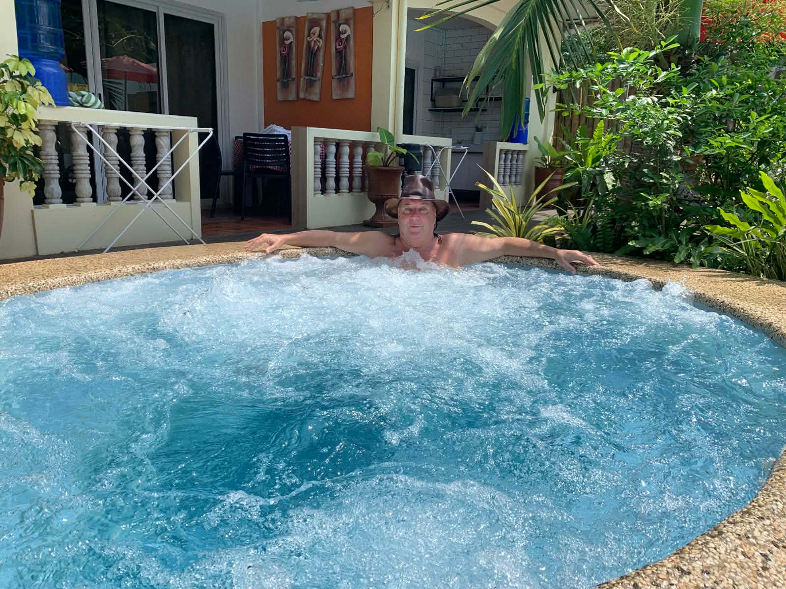 Relaxing in the bubbling jacuzzi