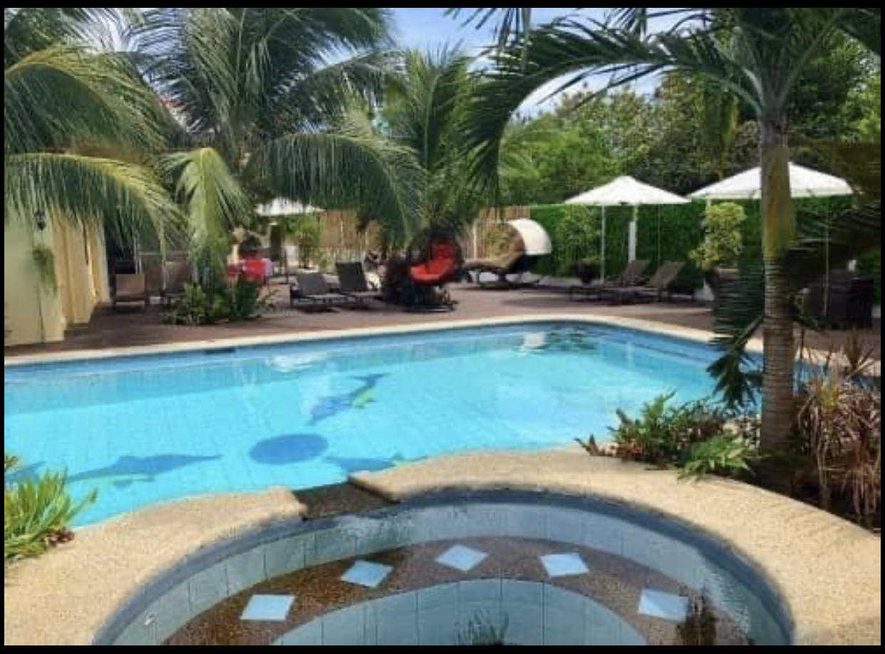 The tropical swimming pool and jacuzzi